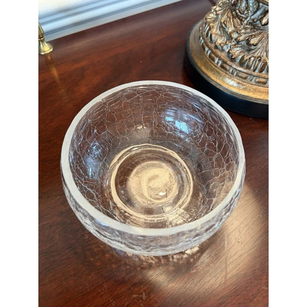 Vintage Crackle Glass Vase by Alwe Ruffled Top 11.75